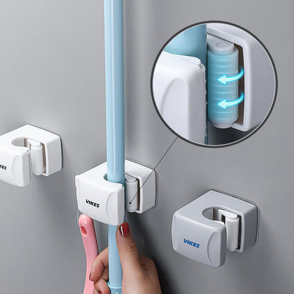 Soporte para fregona para el hogar, sin taladros, montaje en pared, con clip fijo 