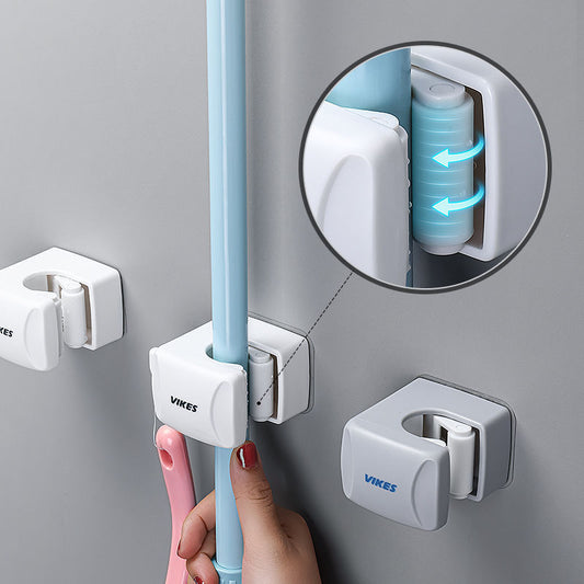 Soporte para fregona para el hogar, sin taladros, montaje en pared, con clip fijo 