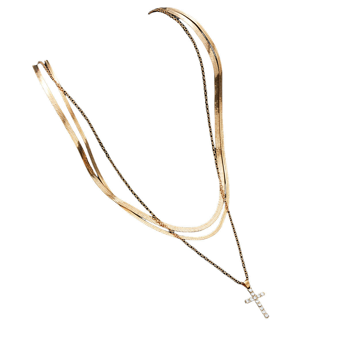 Diamond Cross Snake Bone Necklace Set (3-piece)