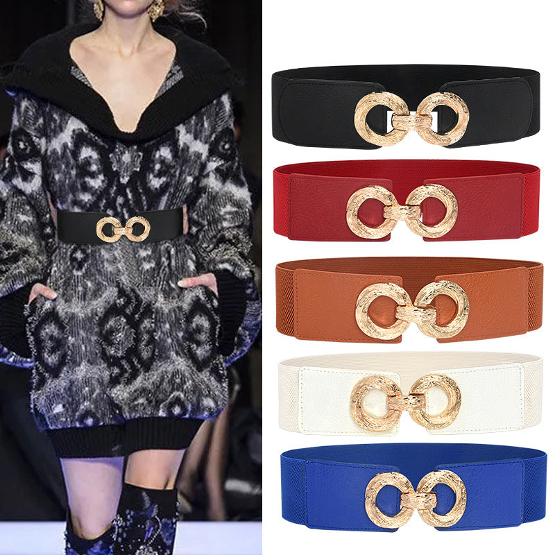 Circle pair buckle new wide belt