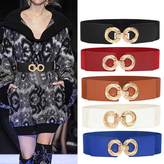 Circle pair buckle new wide belt