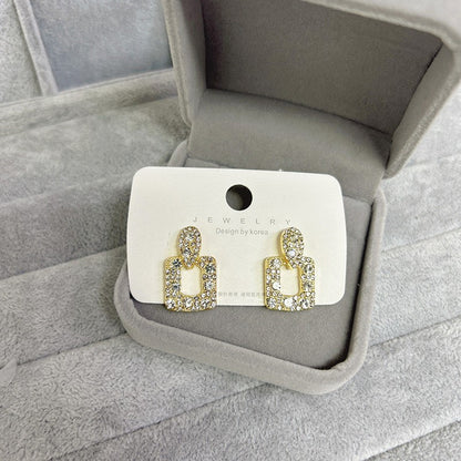 French Retro Geometric Square Flash Diamond Stud Earrings