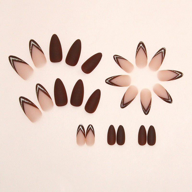 Brown French Almond White-Enhancing Fake Nails