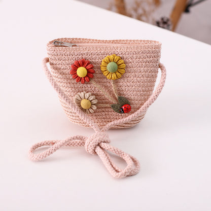Floral Family Straw Hat Bag Set Summer Outdoor Fresh Beach Sun