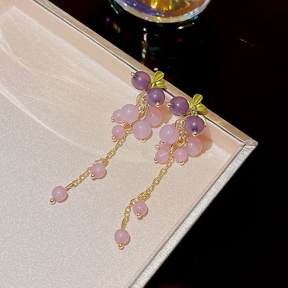 Pendientes largos de flores rosas para mujer 