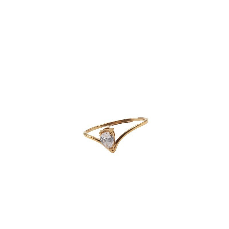 V-Shaped Waterdrop Zircon 18K Gold-Plated Women's Thin Ring
