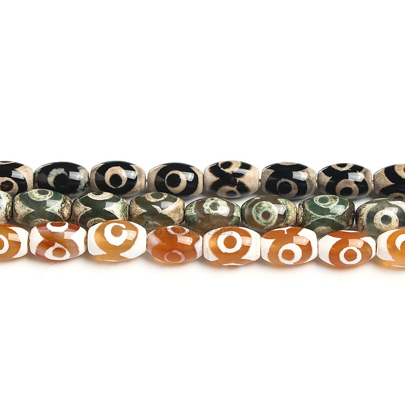 8 * 12Mm Tibetan Buddhist beads three-eye dzi beads agate rice-shaped loose beads