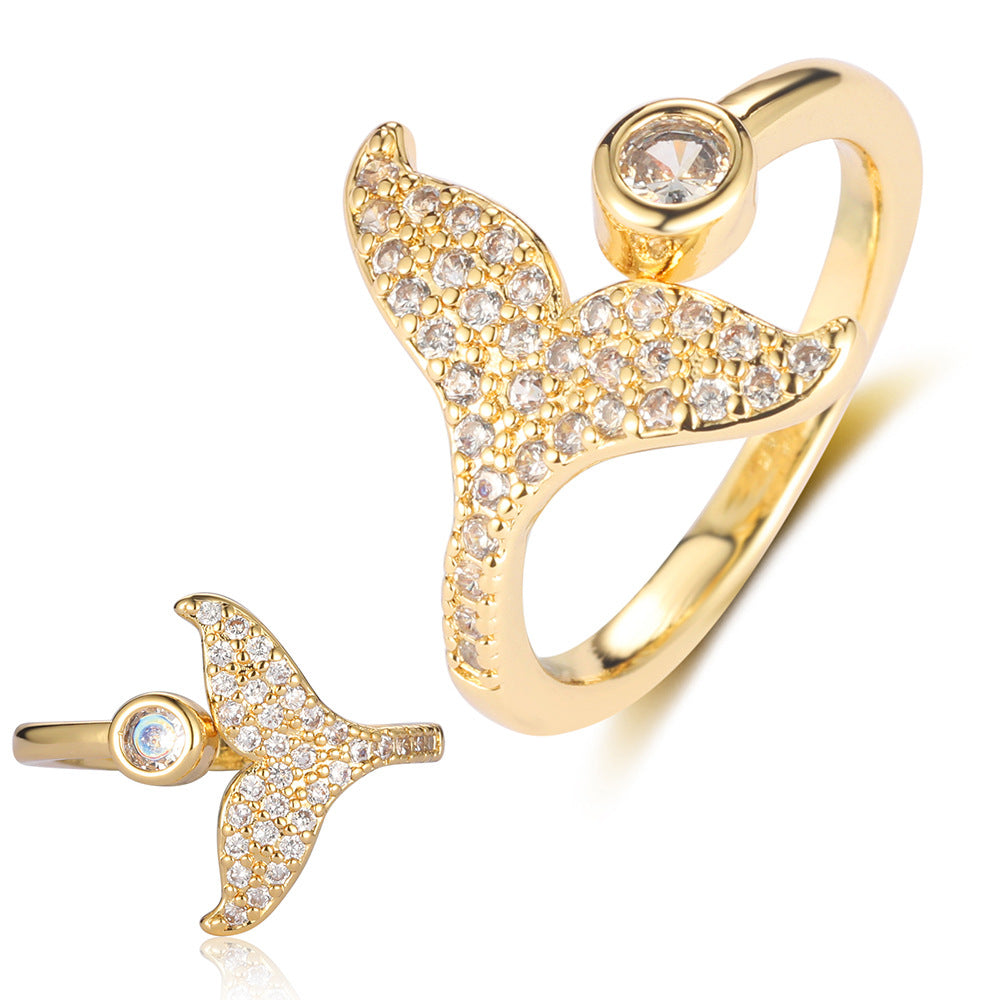 Butterfly Mermaid Tail Snake Copper Zircon Ring