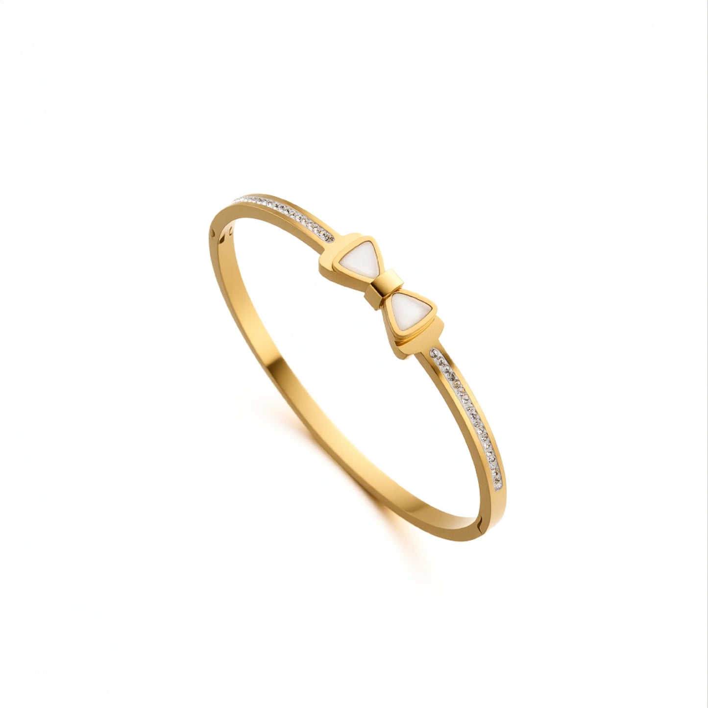 Titanium Steel Bow Bracelet with White Shell & Crystal Clasp