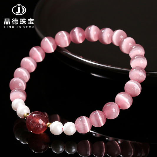 Pulsera de cuentas de cristal con transferencia de fresa y ópalo morado 