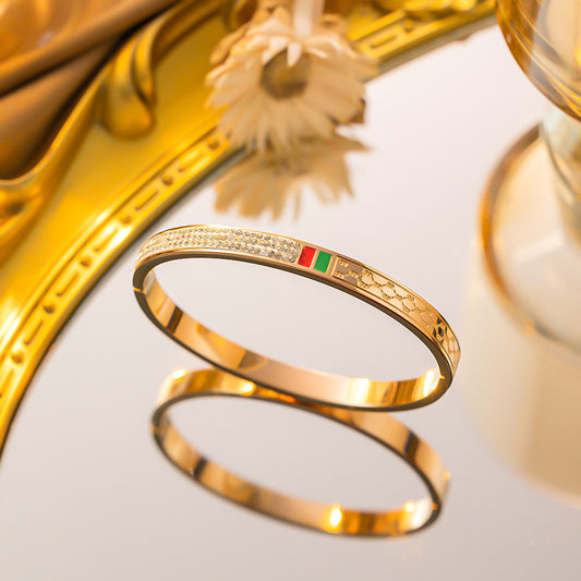 Women's Red & Green Enamel 18K Gold-Plated Titanium Steel Oval Bracelet