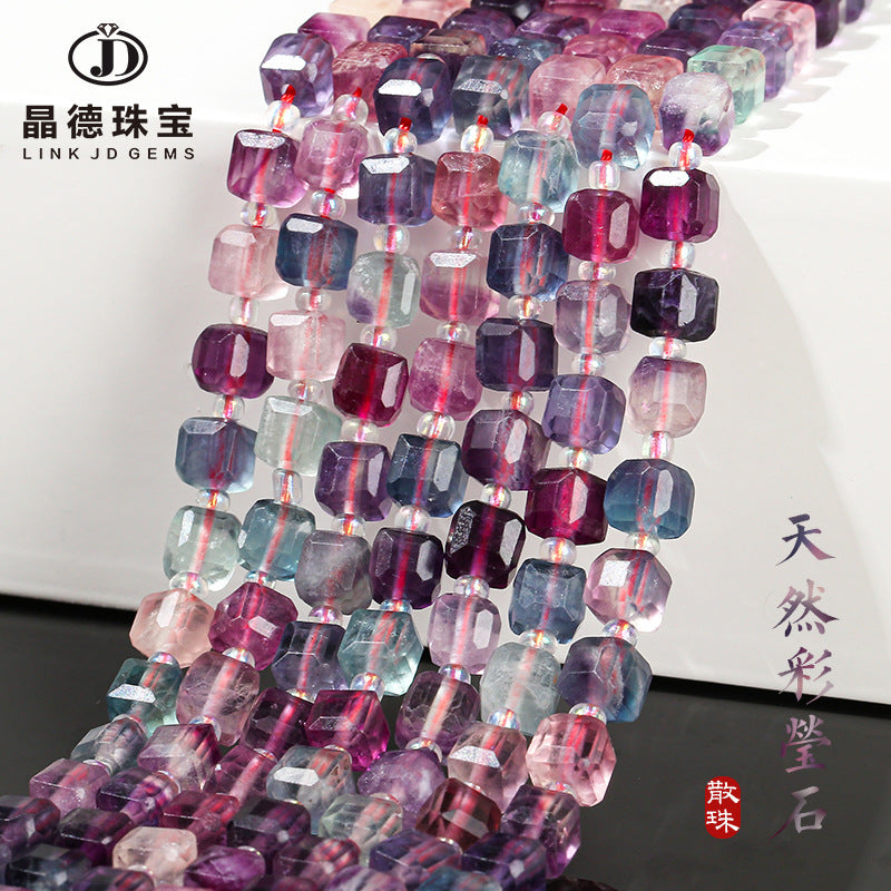 5A Natural Rainbow Fluorite Sugar Cube Loose Beads