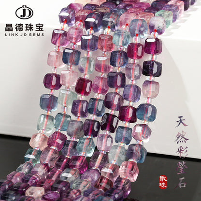 5A Natural Rainbow Fluorite Sugar Cube Loose Beads