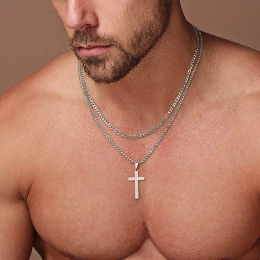 Stainless Steel Double-Layer Twist Cross Necklace