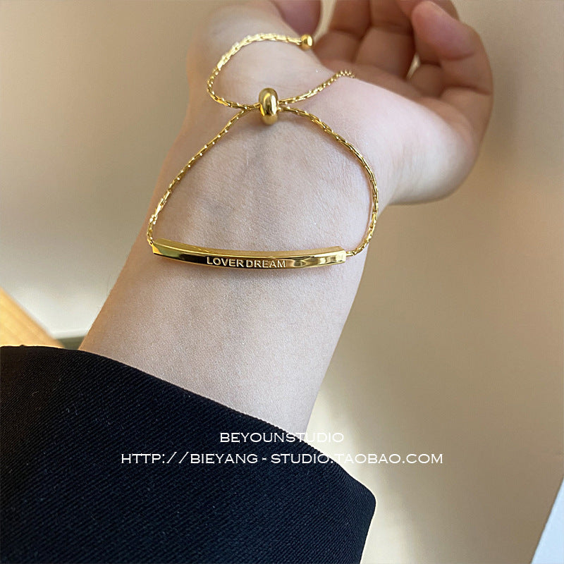 Women's Korean-Style Titanium Steel Adjustable Gold Letter Bracelet