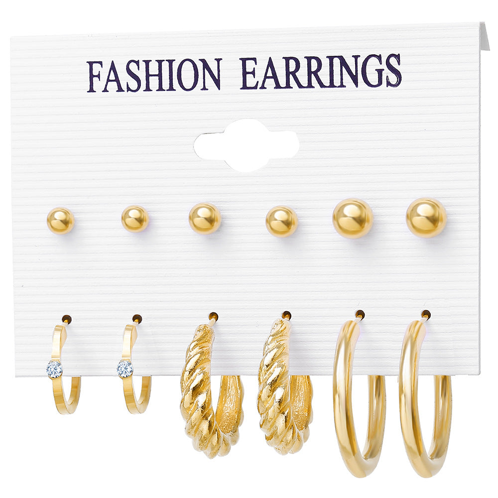 Vintage pearl open circle earrings set of 9 pairs