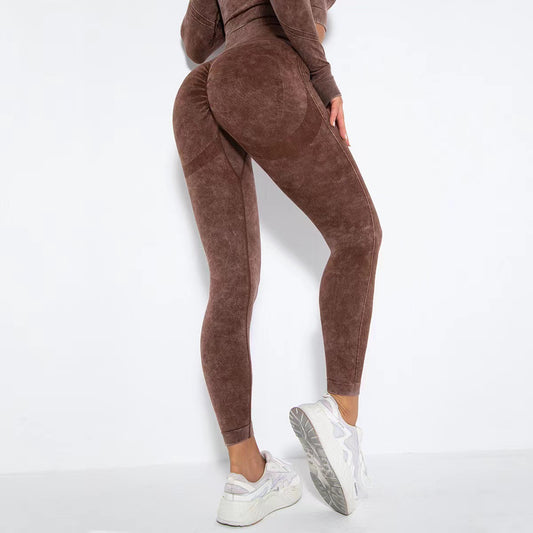 Pantalones de yoga sexys sin costuras con lavado, pantalones deportivos y de fitness 