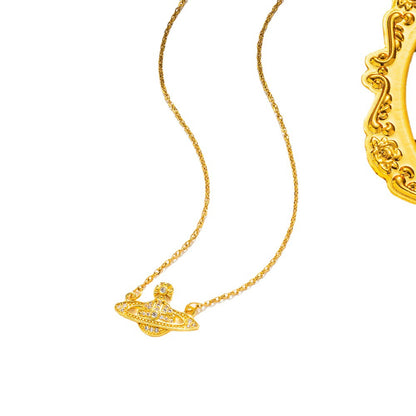 Colar Saturno Oco de Prata com Strass - Hot Item 