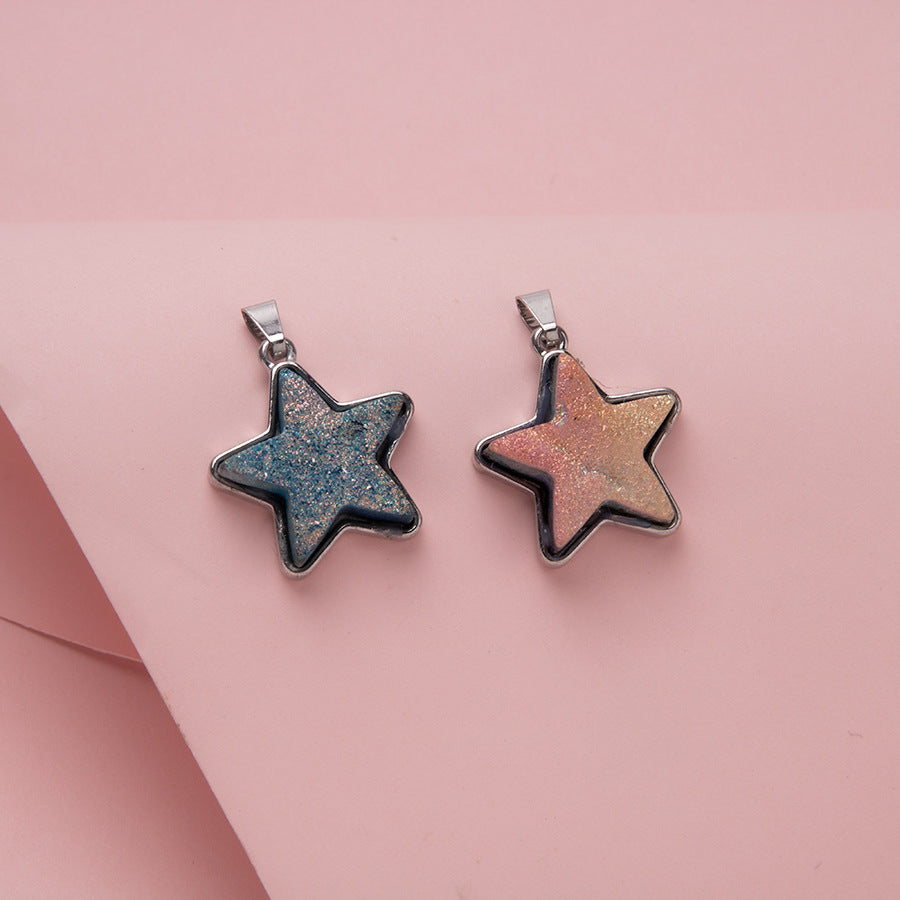 Electroplated Crystal Teeth Colorful Five-pointed Star Stainless Steel Pendant Necklace