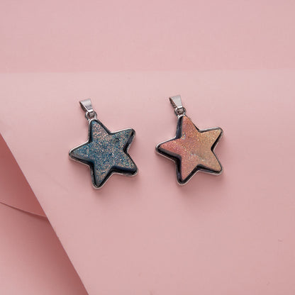 Electroplated Crystal Teeth Colorful Five-pointed Star Stainless Steel Pendant Necklace