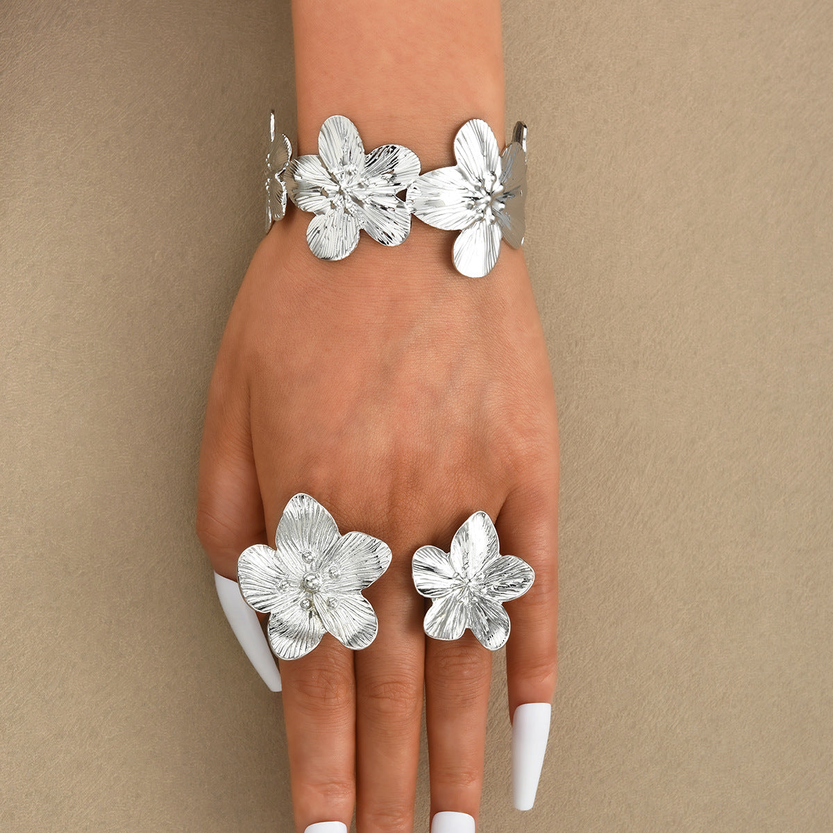 3Pcs Flower Ring Bracelet Set