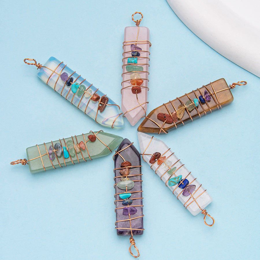 Crystal Bullet Seven Chakra Wire Wrap Arrow Pendant