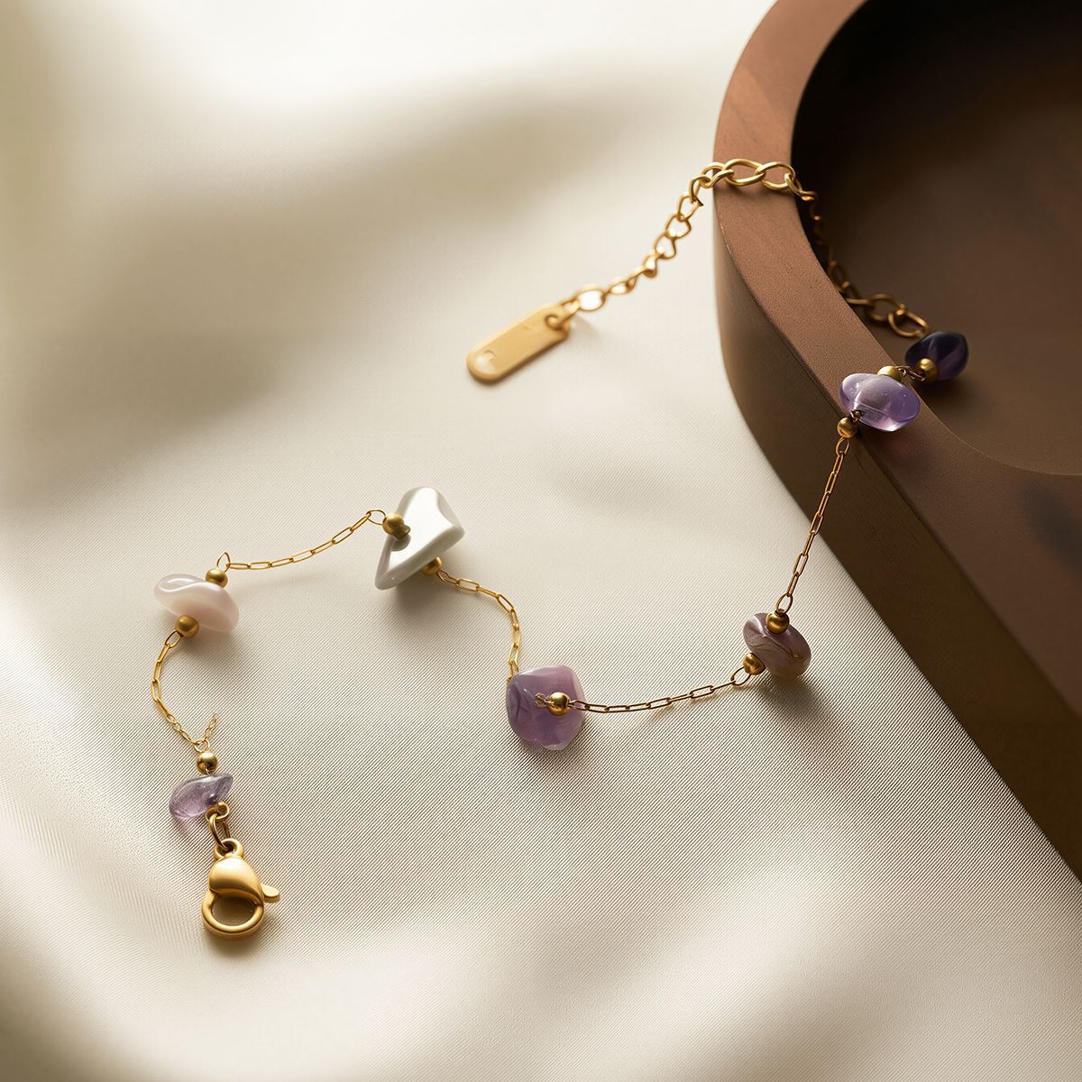 Women's 18K Gold-Plated Amethyst Natural Stone Bracelet — Ethnic Style