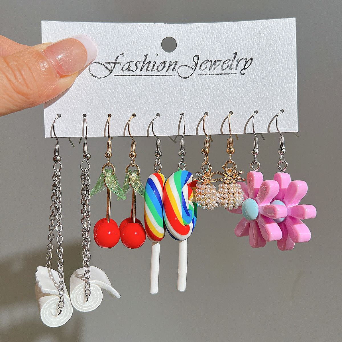 5-piece set of white cloud flower fruit earrings