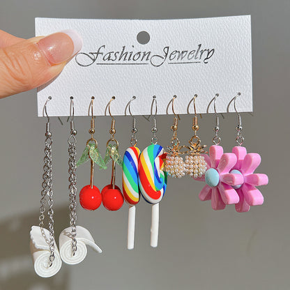 5-piece set of white cloud flower fruit earrings