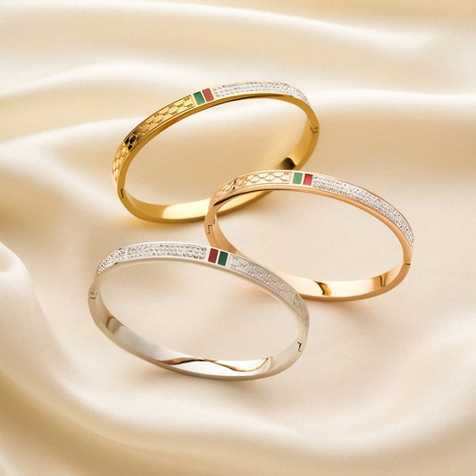 Women's 18K Gold-Plated Titanium Steel Red & Green Enamel Bracelet