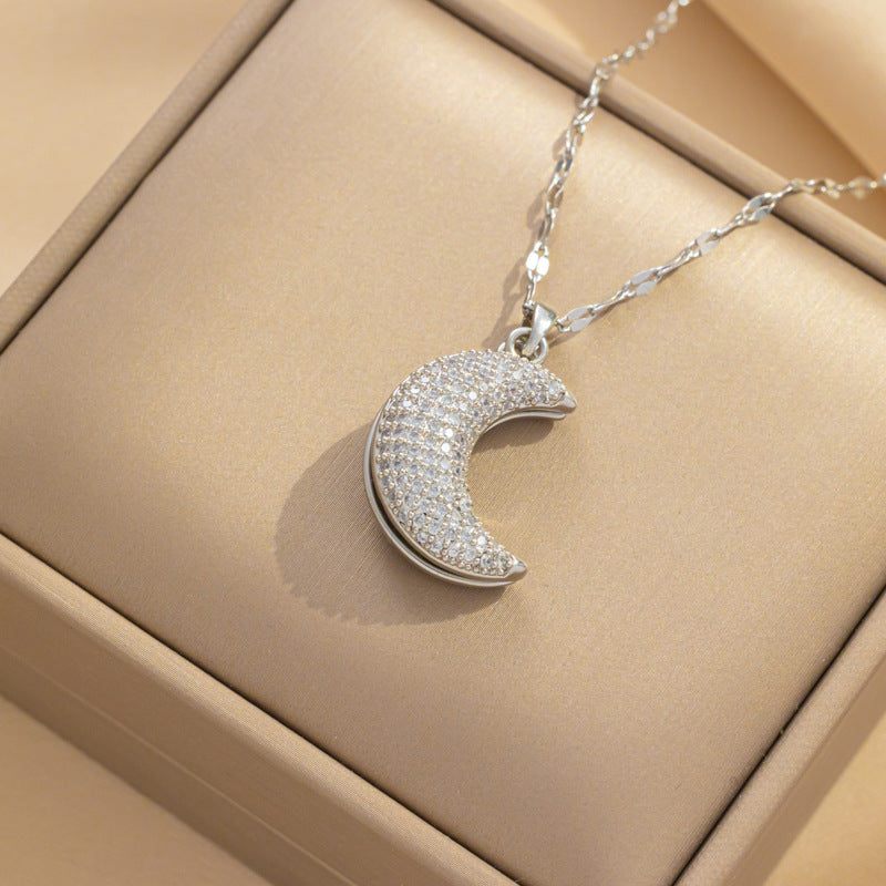 Elegante colar de concha de pérola com coração de lua, aço inoxidável 