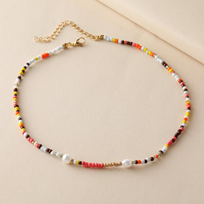 Creative colorful beaded pearl lock hoop necklace