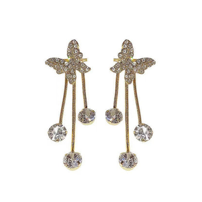 Pendientes de mariposa con borlas de diamantes 