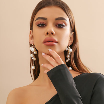 Tassel size beaded sweet cool stud earrings