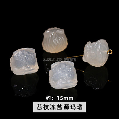 Cuentas sueltas con grabado de cabeza de león de obsidiana plateada y cristal 