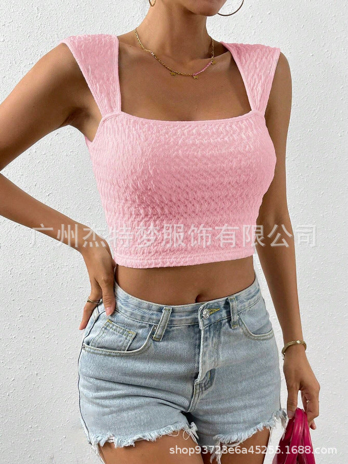 Crop button short vest top