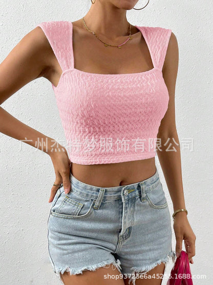 Crop button short vest top