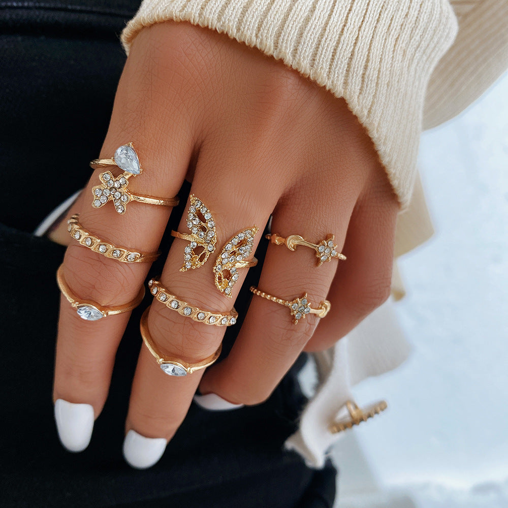8-Piece Diamond Butterfly Ring Set
