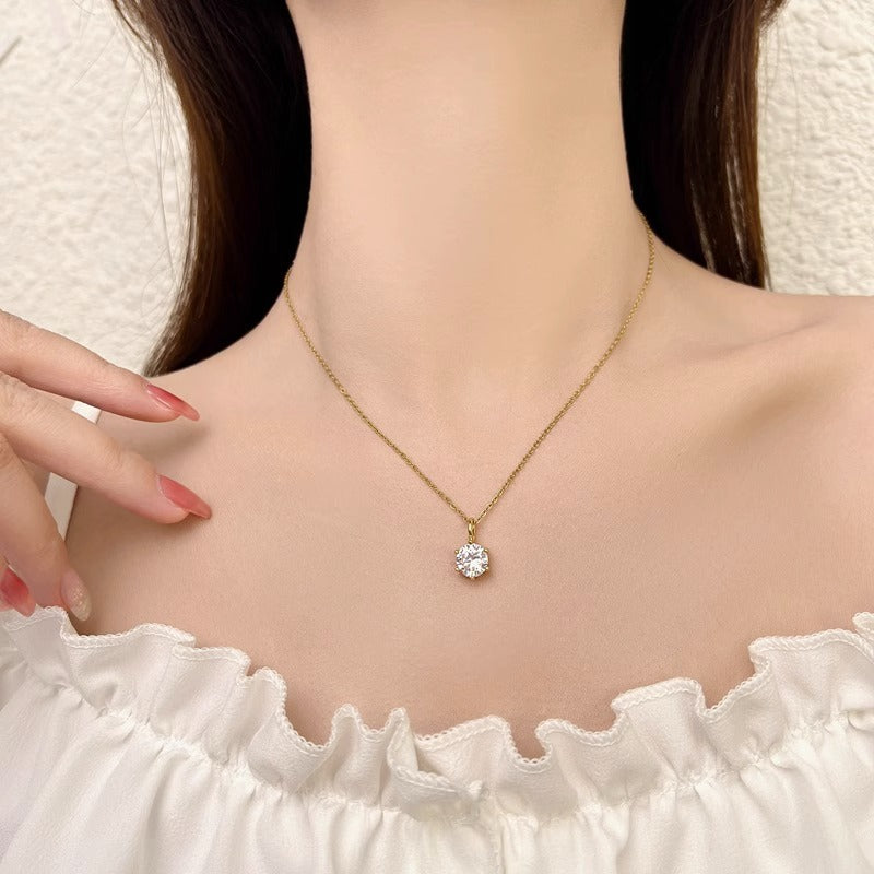 Korean-Style Zircon Titanium Steel Collarbone Necklace