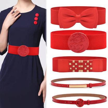 Elastic waist bright red belt