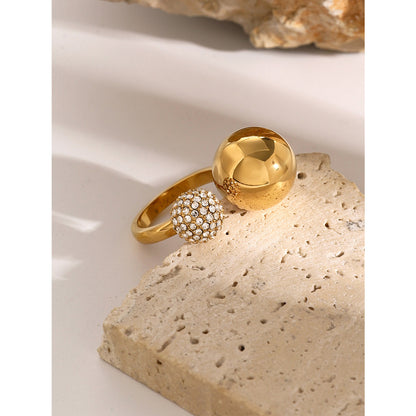 Steel Beads and Rhinestone Open Ring