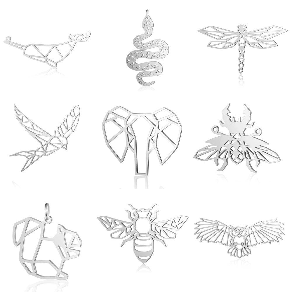 5 pcs/titanium steel paper-cut style animal pendant.