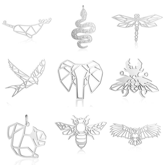 5 pcs/titanium steel paper-cut style animal pendant.