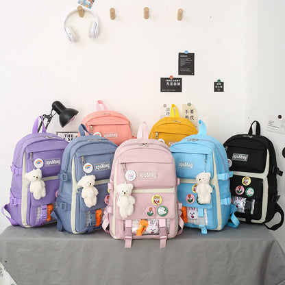 4-piece student school bag canvas contrast color backpack