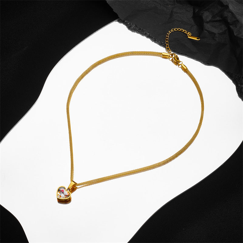 Women's 18K Gold-Plated Titanium Steel Love Diamond Mesh Collarbone Necklace