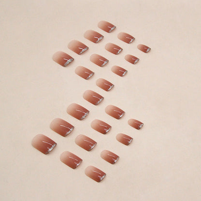 Short French Gradient Mocha Fake Nails