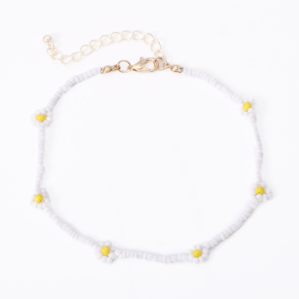 Collar geométrico de flores tejidas con cuentas de arroz 