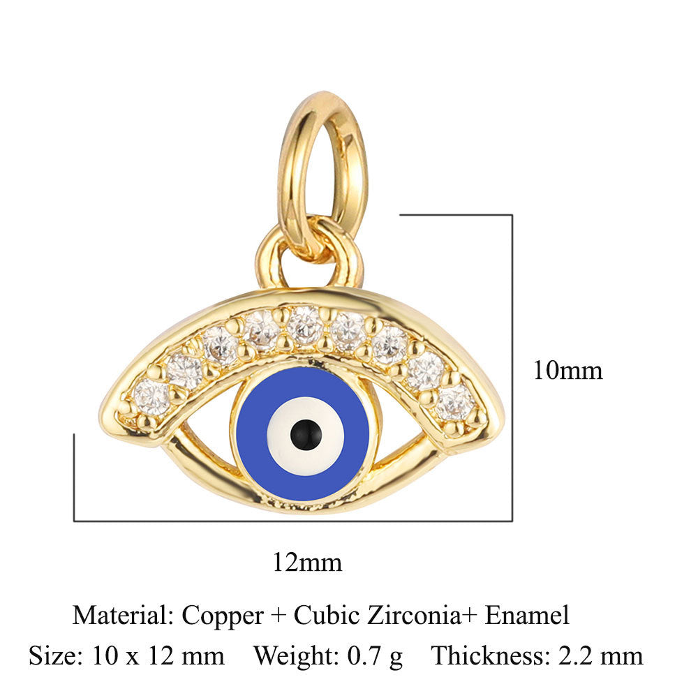 Colgante de cobre y circonita con forma de ojo del diablo y siete cuentas 