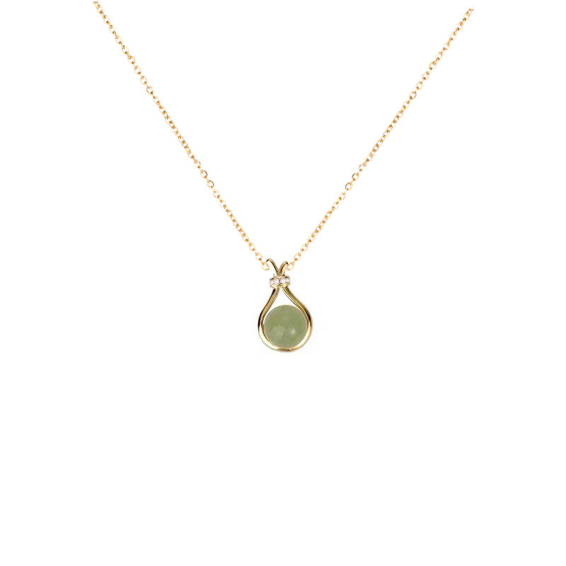 Women's Titanium Steel Collarbone Necklace with Imitation Hetian Jade Lucky Bag