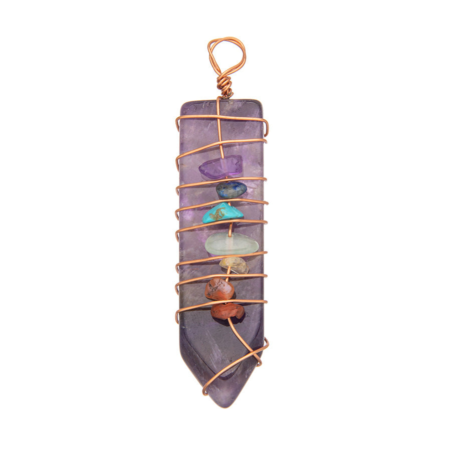 Crystal Bullet Seven Chakra Wire Wrap Arrow Pendant